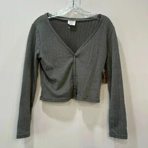 One Step Up Gray Cropped Cable Knit Cardigan Sweater - Size M